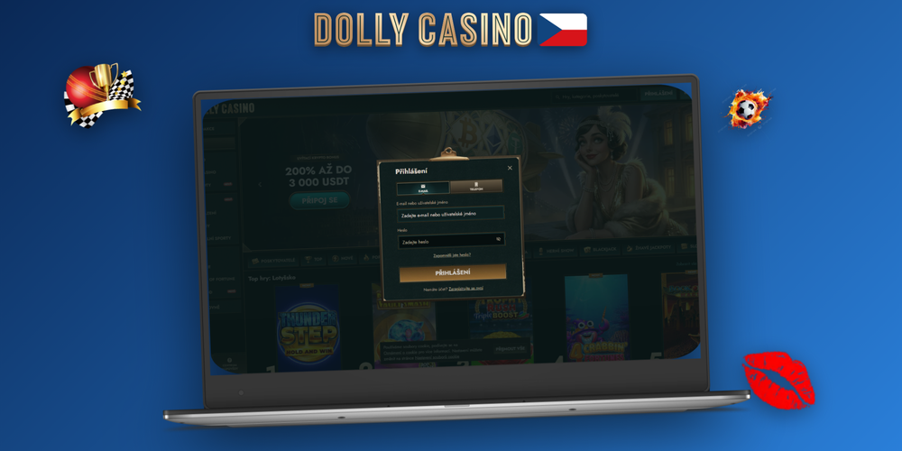 Dolly Casino vytvoření účtu – formulář s polem pro e-mail a výběrem měny na notebooku i mobilu